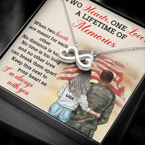 Personalized US Military Couple - Infinity Hearts Necklace - Two Hearts One Love, A Lifetime Of Memories Message Card - Jewelry - GoDuckee