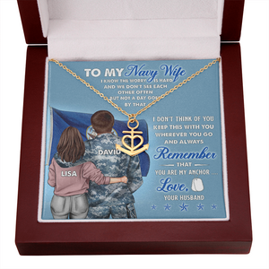 Navy Wife You're My Anchor - Personalized Anchor Necklace - Gift for Couple - Couple Shoulder to Shoulder - Jewelry - GoDuckee