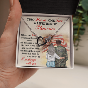 Personalized US Military Couple - Interlocking Hearts Necklace - Two Hearts One Love, A Lifetime Of Memories Message Card - Jewelry - GoDuckee