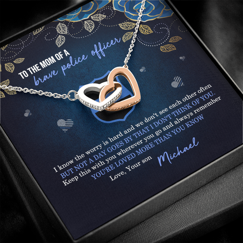 Police Mom Interlocking Hearts Necklace - To The Mom Of A Brave Police Message Card - Jewelry - GoDuckee
