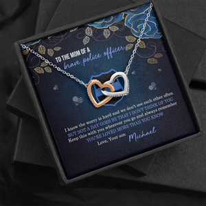 Police Mom Interlocking Hearts Necklace - To The Mom Of A Brave Police Message Card - Jewelry - GoDuckee