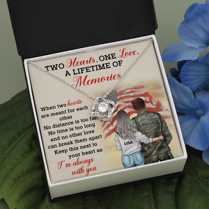 Personalized US Military Couple - Love Knot Necklace - Two Hearts One Love, A Lifetime Of Memories Message Card - Jewelry - GoDuckee