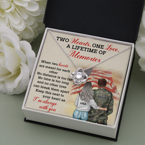 Personalized US Military Couple - Love Knot Necklace - Two Hearts One Love, A Lifetime Of Memories Message Card - Jewelry - GoDuckee