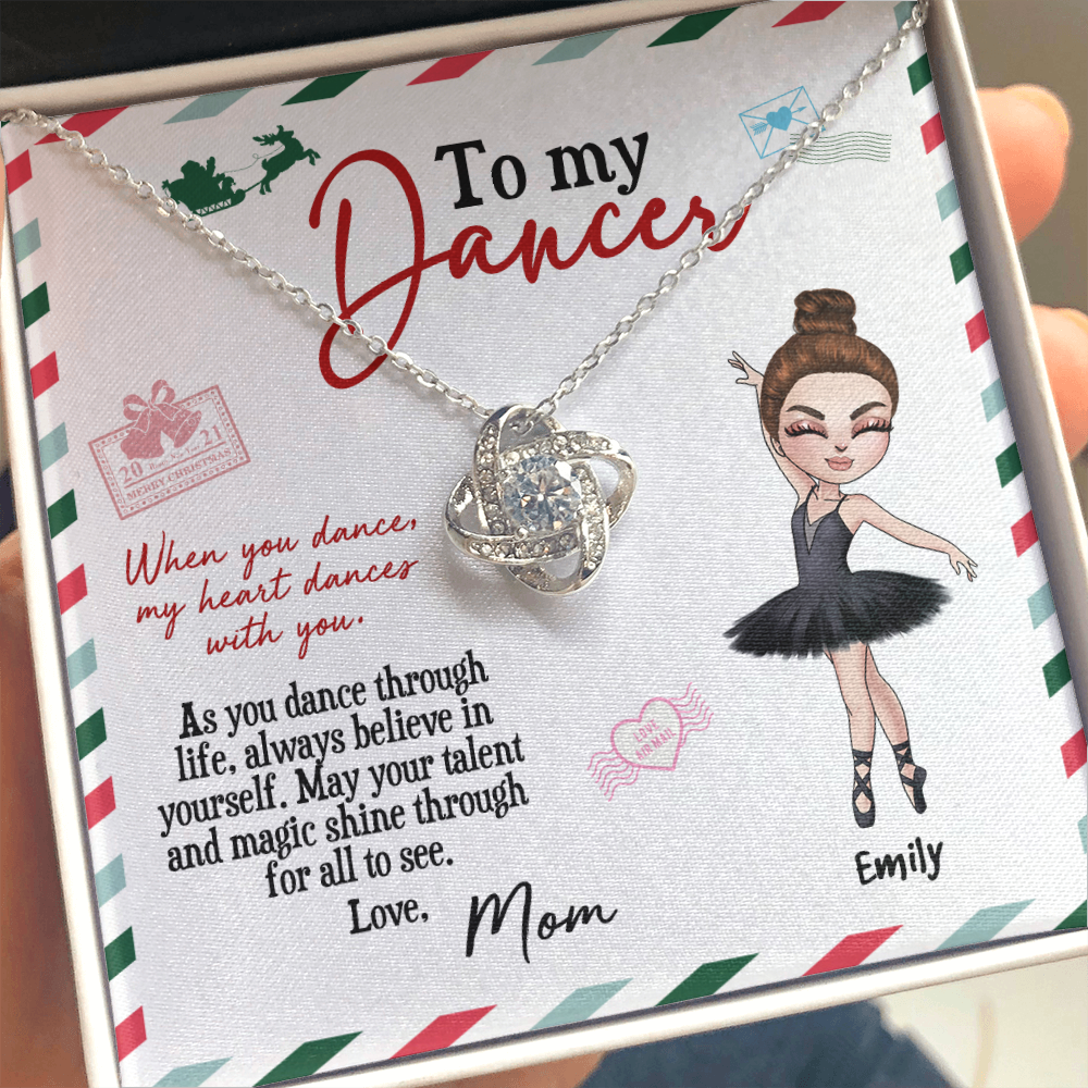 Personalized Ballet Daughter - Love Knot Necklace - To My Dancer Message Card - From Mom - Jewelry - GoDuckee
