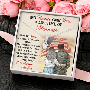 Personalized US Military Couple - Alluring Beauty Necklace - Two Hearts One Love, A Lifetime Of Memories Message Card - Jewelry - GoDuckee
