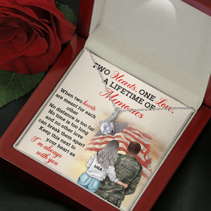 Personalized US Military Couple - Alluring Beauty Necklace - Two Hearts One Love, A Lifetime Of Memories Message Card - Jewelry - GoDuckee