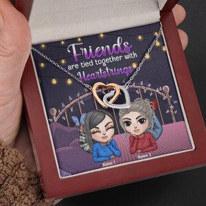 Friends Are Tied Together With Heartstrings - Personalized Interlocking Heart Necklace - Gift for Friend - Lying Doll - Jewelry - GoDuckee