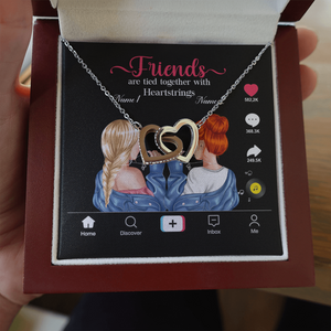 Friends Are Tied Together With Heartstrings - Personalized Interlocking Hearts Necklace - Gift for Bestie - Jewelry - GoDuckee