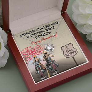 Biker Couple A Marriage With Some Miles - Personalized Love Knot Necklace - Anniversary Gift for Him/Her - Couple On The Ride - Jewelry - GoDuckee