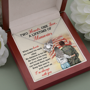 Personalized US Military Couple - Love Knot Necklace - Two Hearts One Love, A Lifetime Of Memories Message Card - Jewelry - GoDuckee