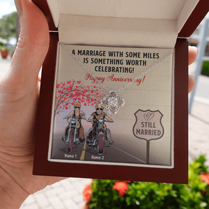 Biker Couple A Marriage With Some Miles - Personalized Love Knot Necklace - Anniversary Gift for Him/Her - Couple On The Ride - Jewelry - GoDuckee