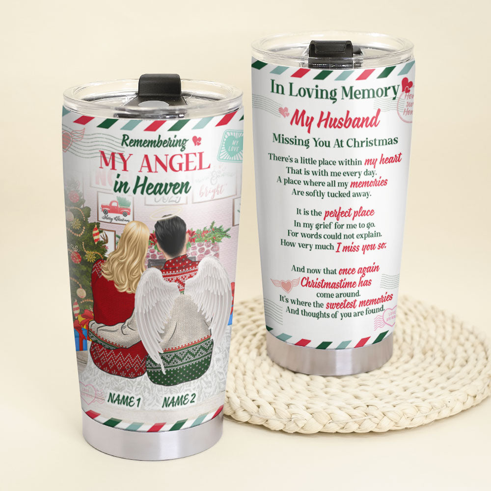 Personalized Heaven Tumbler - In Loving Memory My Husband - Remembering My Angel In Heaven - Tumbler Cup - GoDuckee