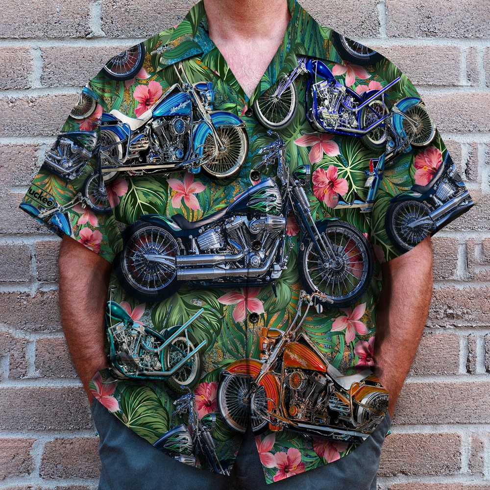Custom Biker Hawaiian Shirt, Gift For Bike Lovers, Tropical Pattern F - Hawaiian Shirts - GoDuckee