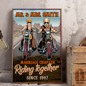 Personalized Biker Couple Poster - Marriage Chapter Riding Together - Desert Highway Background - Poster & Canvas - GoDuckee