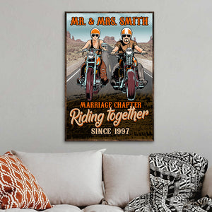 Personalized Biker Couple Poster - Marriage Chapter Riding Together - Desert Highway Background - Poster & Canvas - GoDuckee