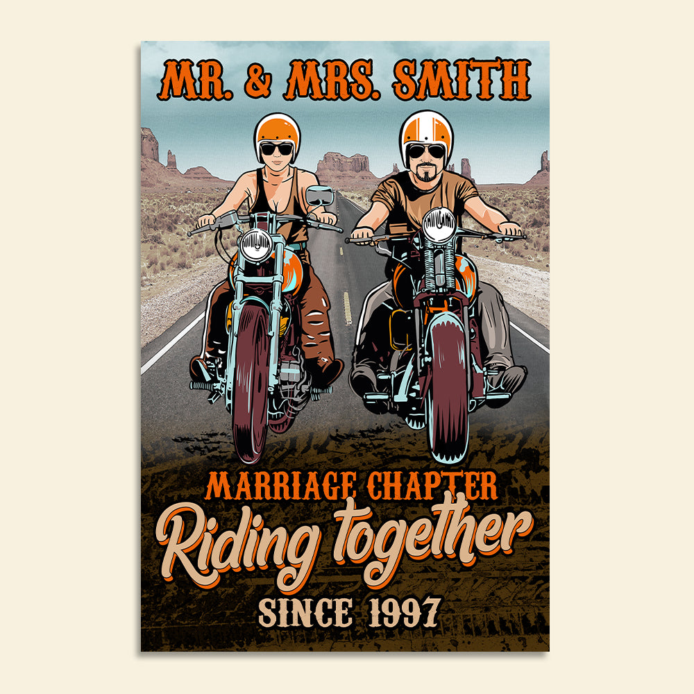 Personalized Biker Couple Poster - Marriage Chapter Riding Together - Desert Highway Background - Poster & Canvas - GoDuckee