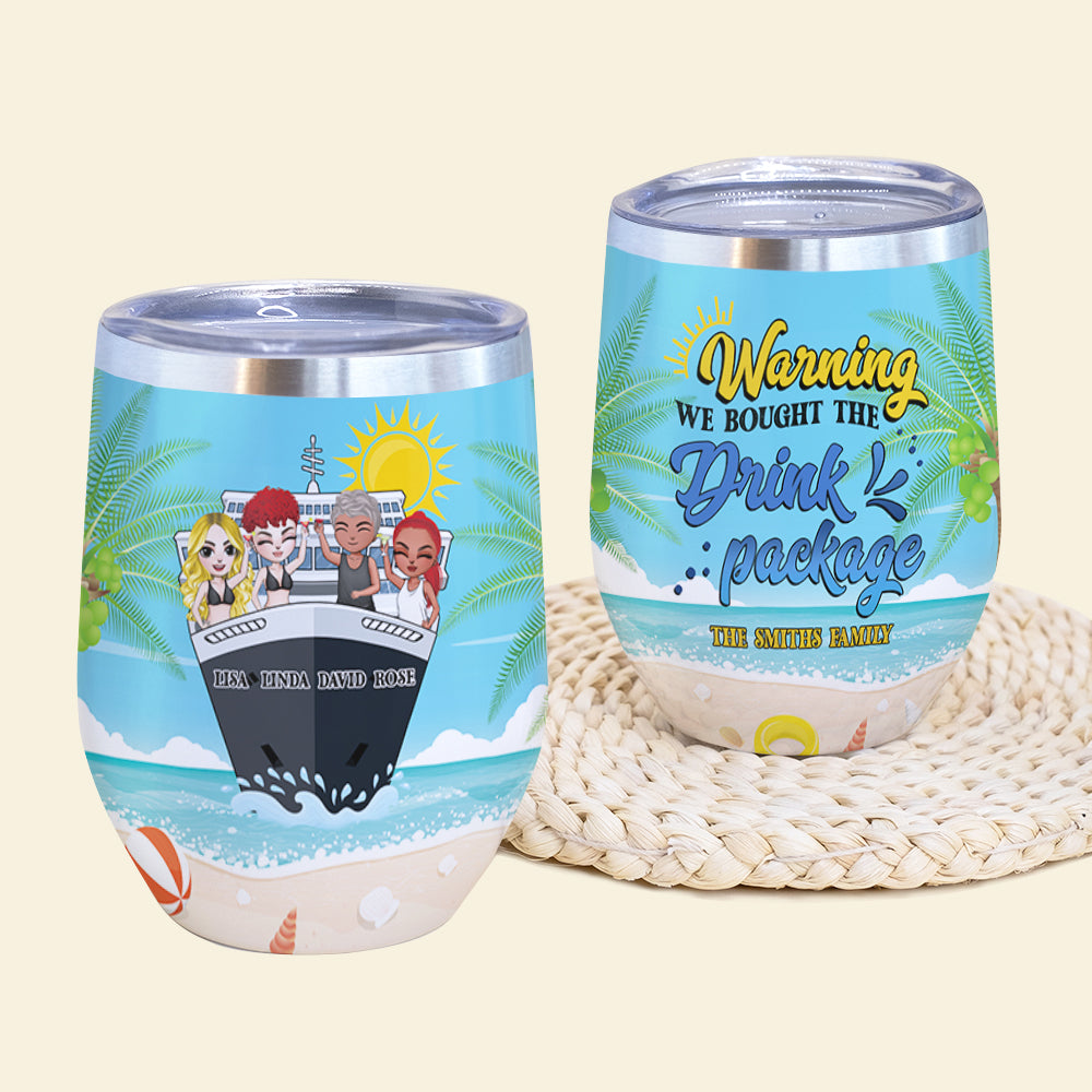Cruising Friends - Personalized Wine Tumbler - Bought The Drink Package - Summer Beach Scene - Wine Tumbler - GoDuckee