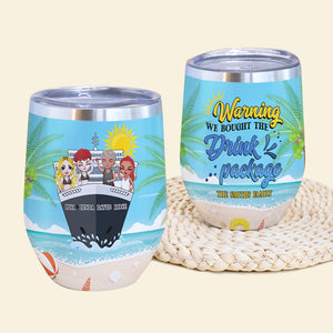 Cruising Friends - Personalized Wine Tumbler - Bought The Drink Package - Summer Beach Scene - Wine Tumbler - GoDuckee