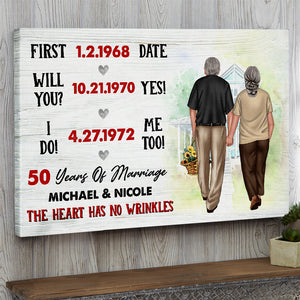 Personalized Older Couple Poster - The Heart Has No Wrinkles - Custom Years Of Marriage - Poster & Canvas - GoDuckee