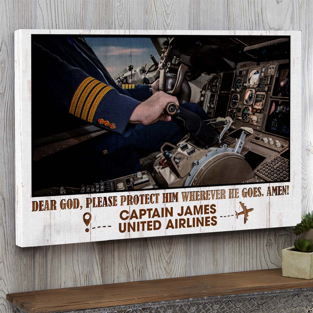 Dear God Please Protect Him Wherever He Goes, Pilot Aircraft Cockpit Canvas Poster - Poster & Canvas - GoDuckee