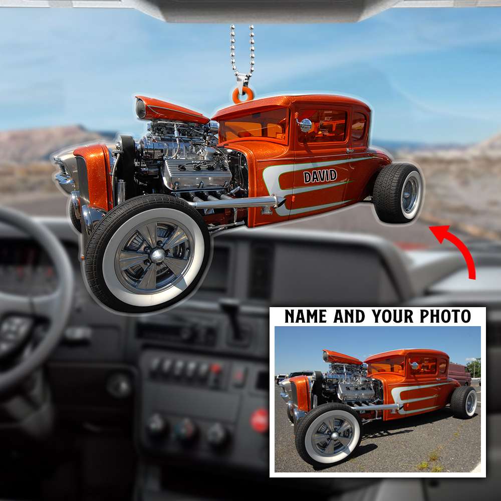 Hot Rod Personalized Flat Car Ornament - Ornament - GoDuckee