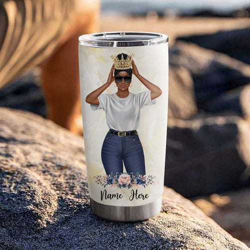 Personalized Black Women Tumbler - Do not worry about anyone - Queen Crown - Tumbler Cup - GoDuckee