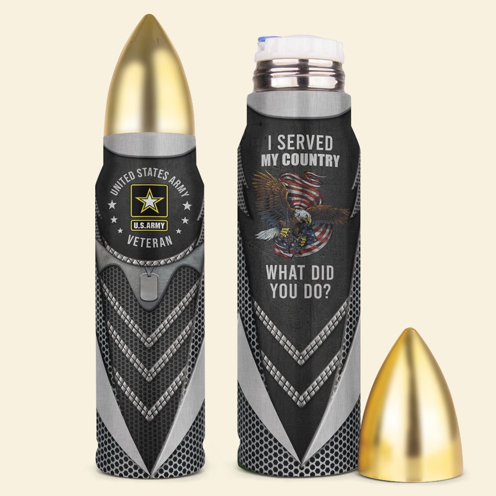 Personalized Veteran Bullet Tumbler, I Served My Country, Eagle Flag, Custom Military Unit - Water Bottles - GoDuckee