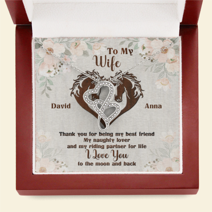 Horse My Wife - Partner For Life - Personalized Double Hearts Necklace- Gift for Her - Jewelry - GoDuckee