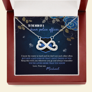 Police Mom Infinity Hearts Necklace - To The Mom Of A Brave Police Message Card - Jewelry - GoDuckee