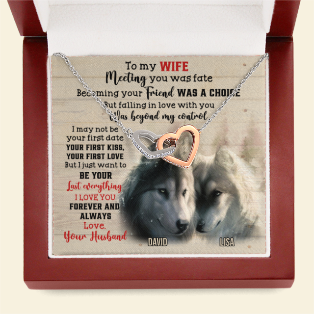 Custom Wolf Couple's Name - Personalized Interlocking Hearts Necklace - To My Wife - Jewelry - GoDuckee