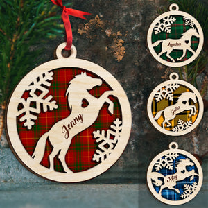 Horse With Plaid Pattern Background - Personalized Wood Ornament - Gift for Horse Lovers - Ornament - GoDuckee