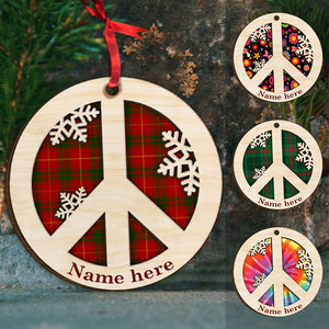 Christmas Hippie Peace Sign - Personalized Wood Ornament - Gift for Hippies - Ornament - GoDuckee