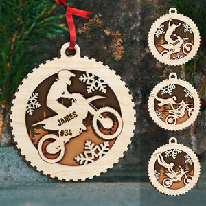 Motocross With Tire Shape - Personalized Wood Ornament - Ornament - GoDuckee