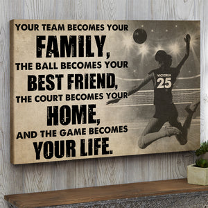 Personalized Female Volleyball Player Poster - Your Team Becomes Your Family - White Art - Poster & Canvas - GoDuckee