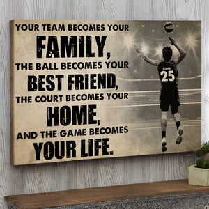 Personalized Male Volleyball Player Poster - Your Team Becomes Your Family - White Art - Poster & Canvas - GoDuckee