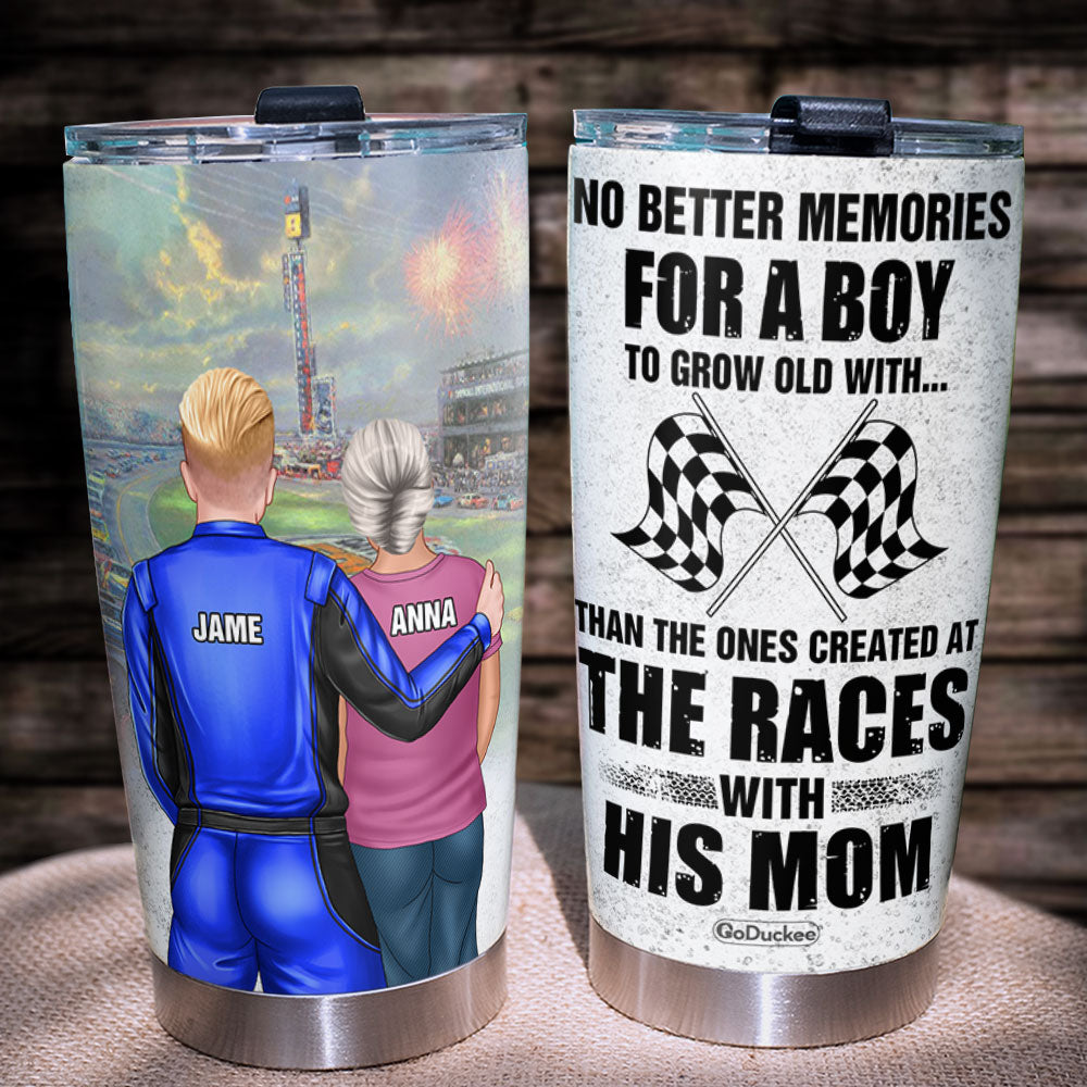 Personalized Racing Father and Son Tumbler - Working on and racing car -  GoDuckee