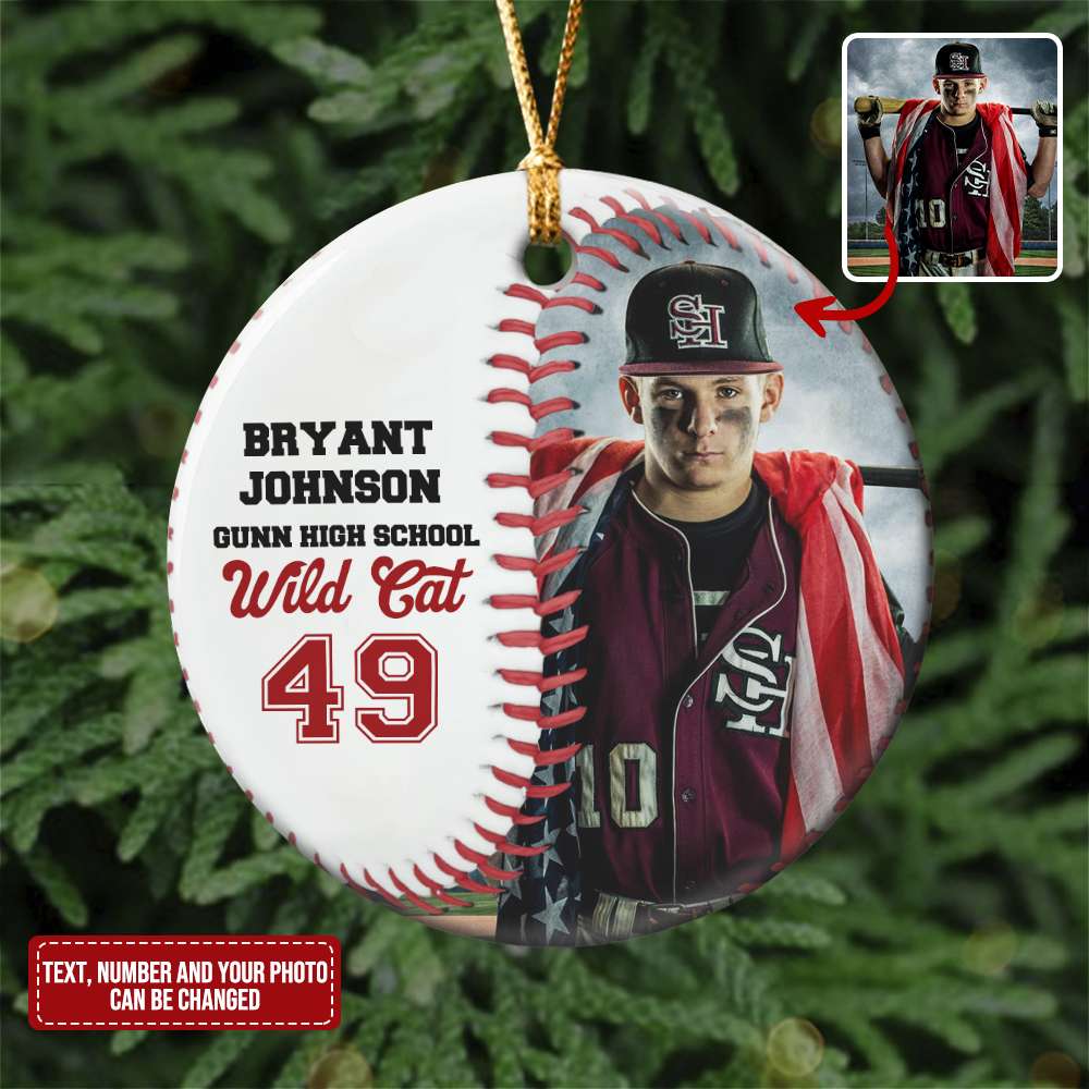 Baseball Player Custom Photo & Team Name Ceramic Ornament - Ornament - GoDuckee