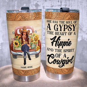 Personalized Cowgirl Tumbler Cup - Western Floral - Soul Of A Gypsy - Heart Of A Hippie - Tumbler Cup - GoDuckee