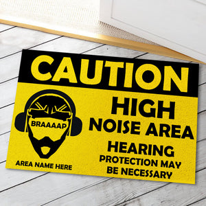 Motocross Caution Doormat - Custom Name - High Noise Area Hearing Protection May Be Required - Doormat - GoDuckee