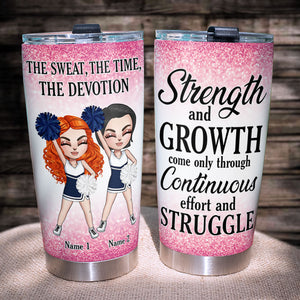 Personalized Cheerleader Friends Tumbler - The Sweat The Time The Devotion - 2 Cheerleading Girls - Tumbler Cup - GoDuckee