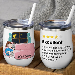 Personalized Sleeping Couple Wine Tumbler - Excellent Fit Smells God Gives The Best Cuddles - Wine Tumbler - GoDuckee