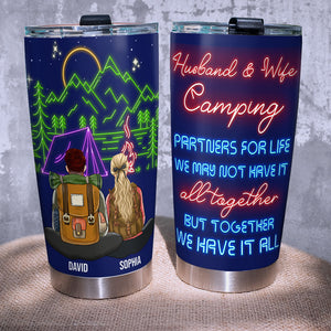 Personalized Camping Couple Tumbler - Husband And Wife Camping Partners For Life - Tumbler Cup - GoDuckee