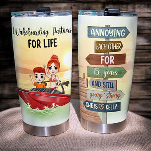 Personalized Wakeboarding Couple Tumbler - Annoying Each Other for [custom] Years and Still Going Strong - Tumbler Cup - GoDuckee