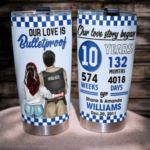 Personalized Police Couple Tumbler - Our Love Is Bulletproof - Tumbler Cup - GoDuckee