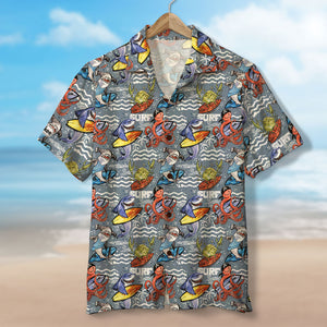 Surfing Hawaiian Shirt - Marine Animals Surfing Pattern - Hawaiian Shirts - GoDuckee