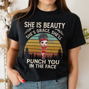 Boxer She's Beauty She's Grace She'll Punch You in The Face - Personalized Shirts - Girls' Boxing Gifts - Boxing Girl Doll - Shirts - GoDuckee