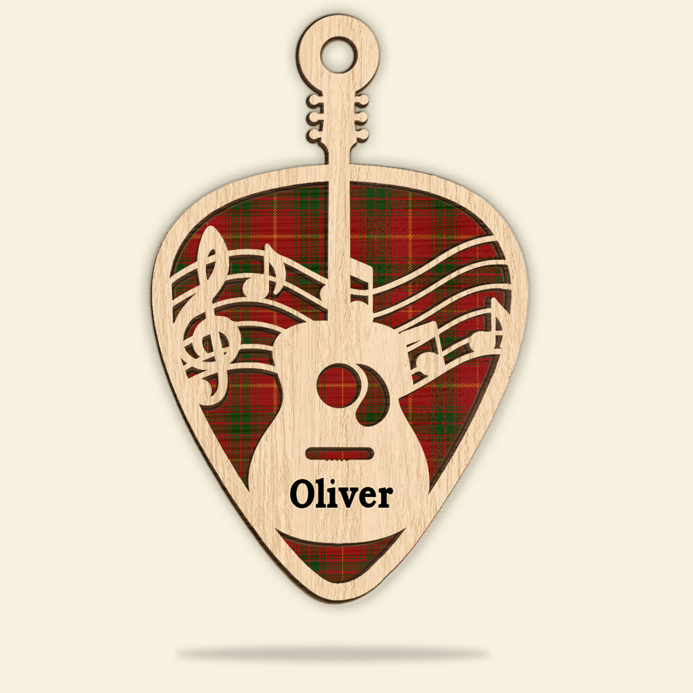 Guitar Pick Personalized Wood Ornament, Christmas Gift For Guitar Lovers - Ornament - GoDuckee