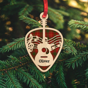 Guitar Pick Personalized Wood Ornament, Christmas Gift For Guitar Lovers - Ornament - GoDuckee