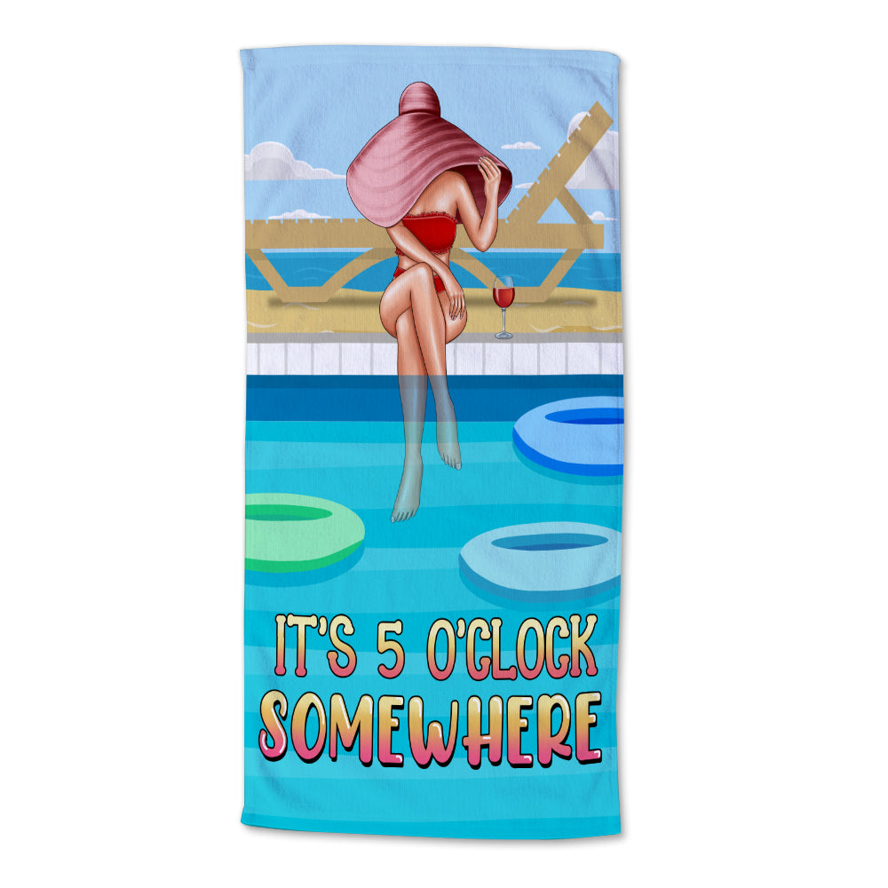 It's Five O'clock Somewhere - Personalized Beach Towel - Gifts For Wife, Girlfriend - Lady - Beach Towel - GoDuckee