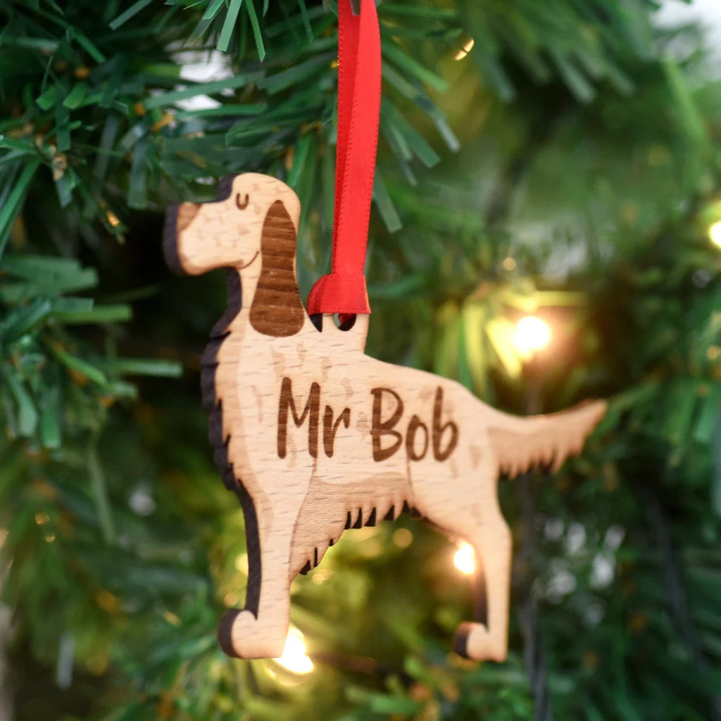 English Setter Personalized Christmas Dog Wood Ornament